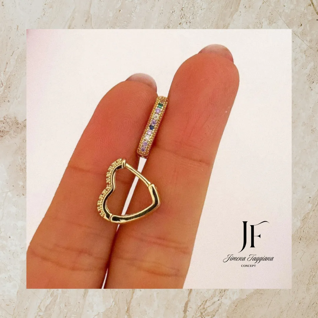 Aro argolla corazon strass color - Jimena Faggiana Concept