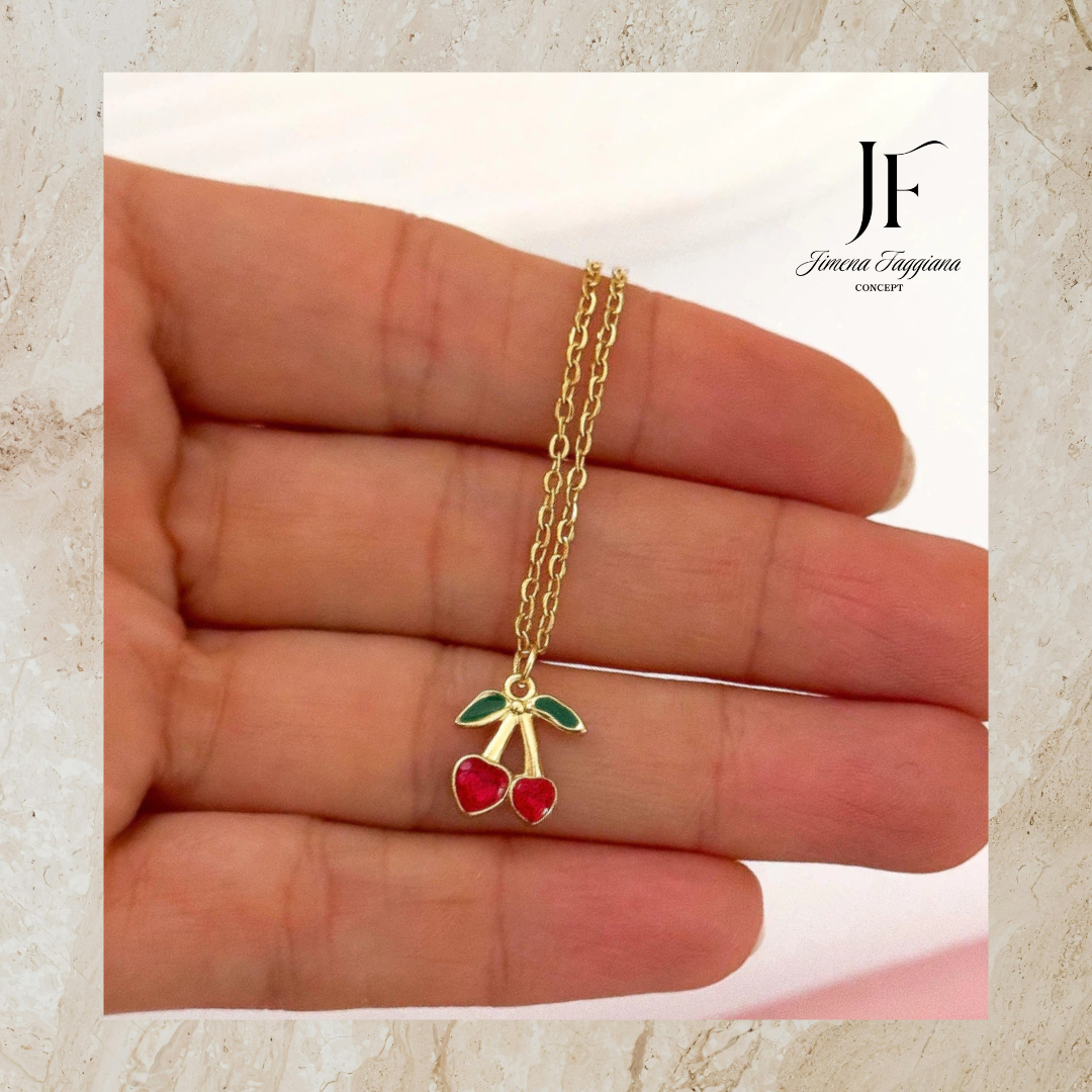 Collar cereza doble rojo