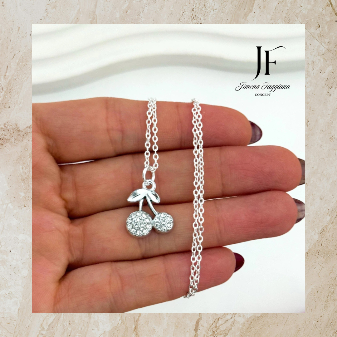 Collar cerecita strass acero blanco