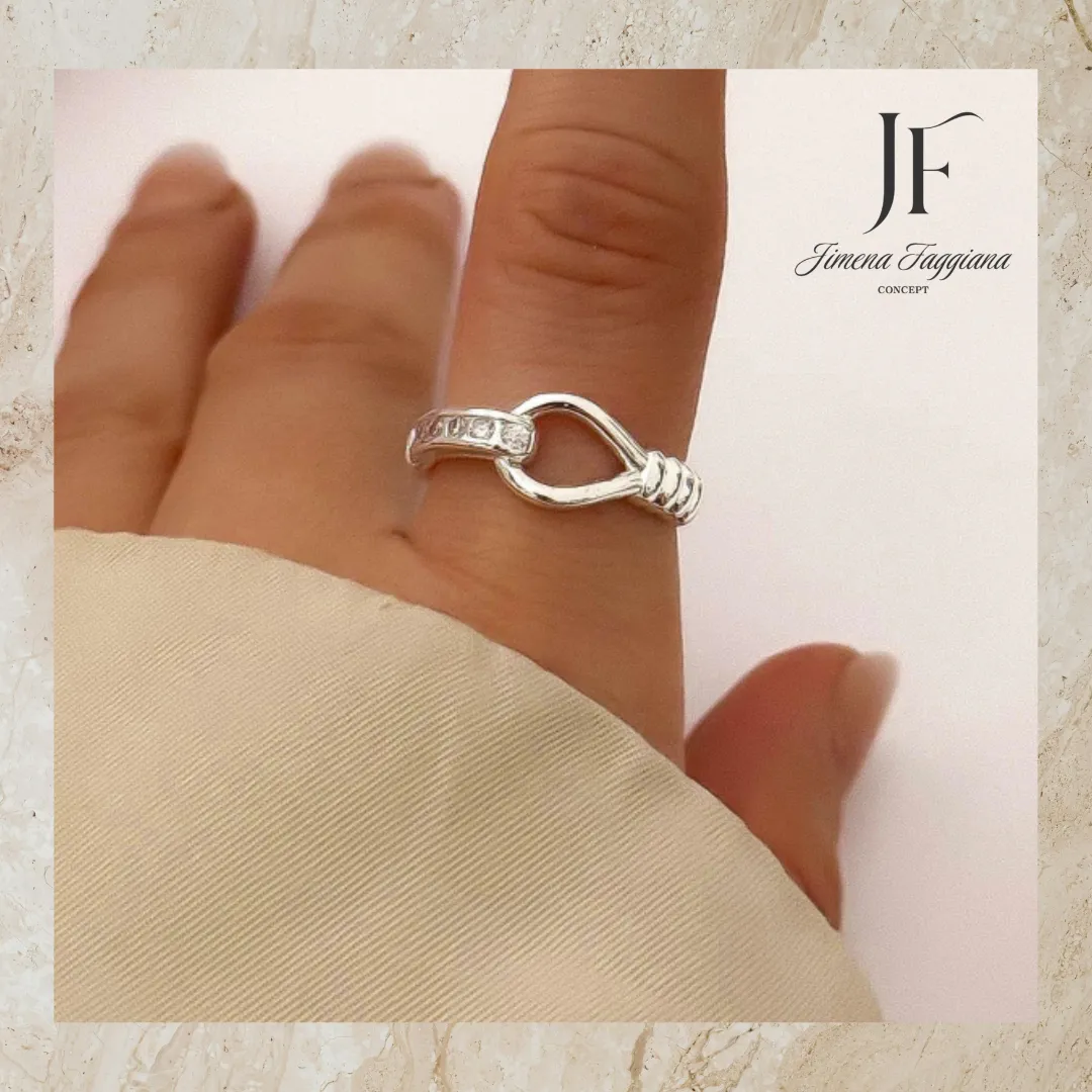 Anillo acero blanco con strass - Jimena Faggiana Concept