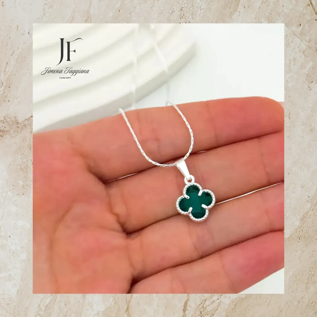 Collar acero blanco con gema verde - Jimena Faggiana Concept