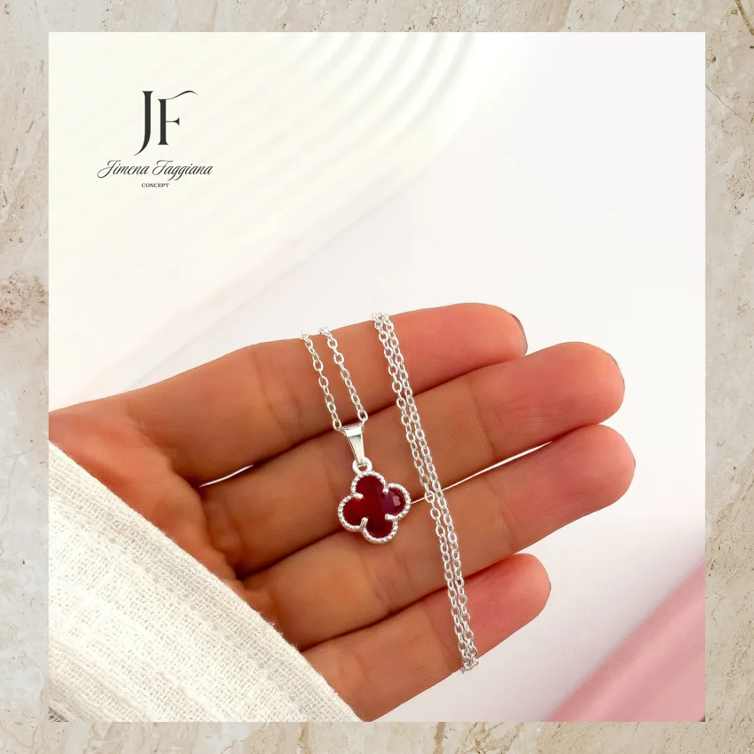 Collar acero blanco y gema roja - Jimena Faggiana Concept