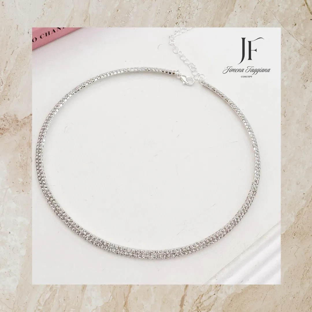 Gargantilla acero blanco y strass - Jimena Faggiana Concept