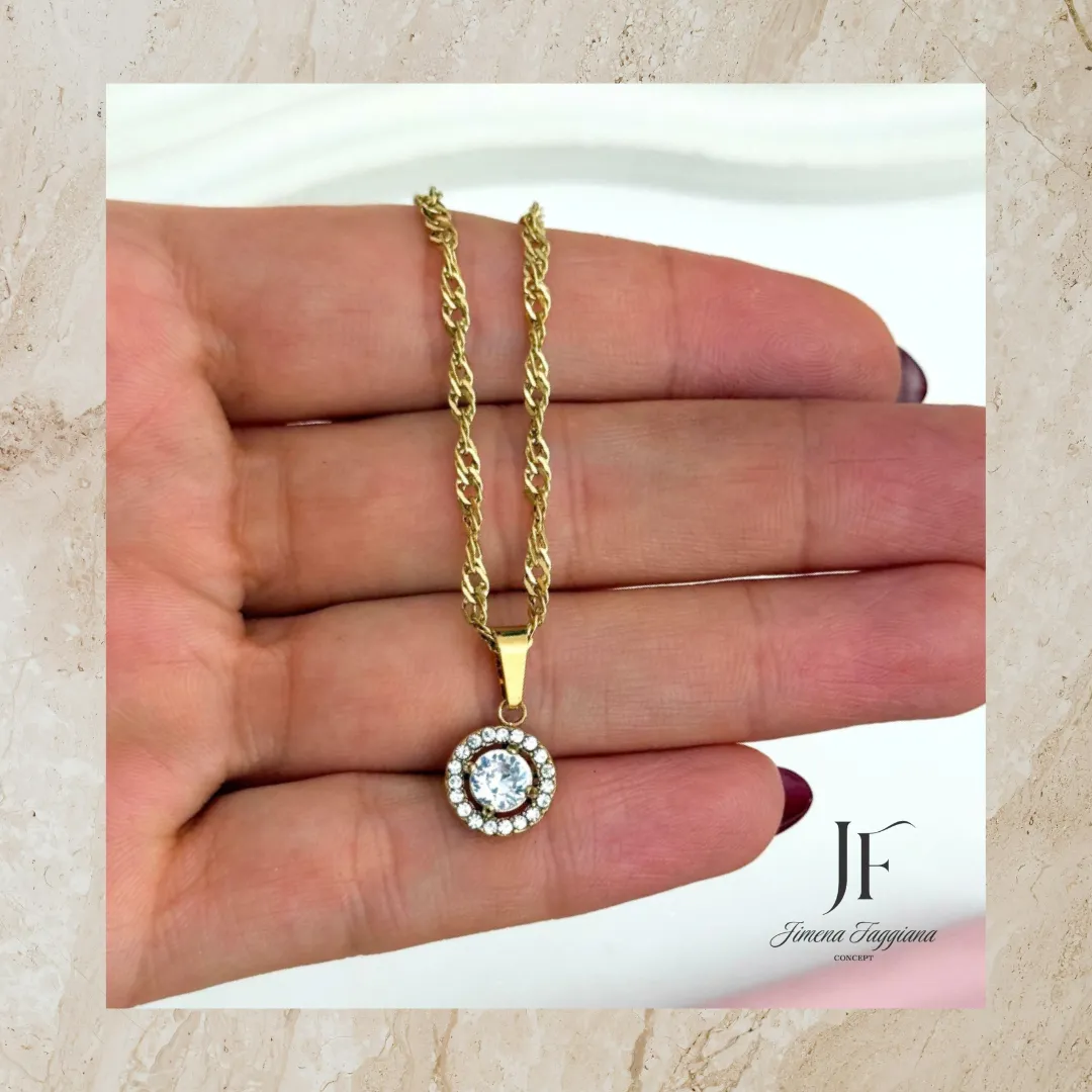 Collar acero dorado circulo con strass - Jimena Faggiana Concept