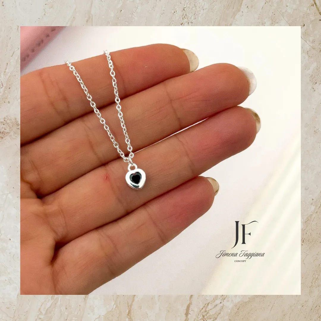 Collar acero blanco con dije corazon y piedra - Jimena Faggiana Concept