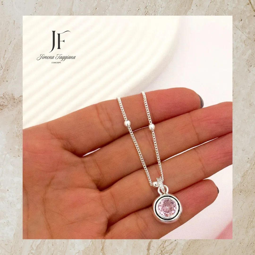 Collar acero blanco con cubic rose - Jimena Faggiana Concept